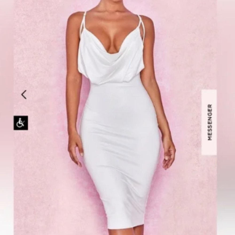 House of CB White Cowl Neck Midi Dress